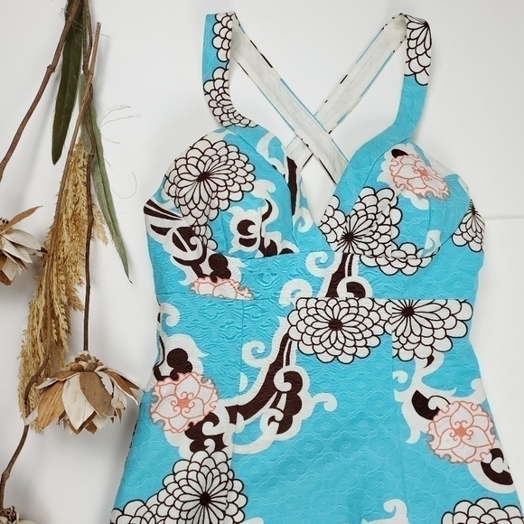 Trina Turk Turquoise Brown Floral Sundress Sz 2 - Picture 13 of 14